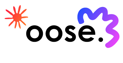 oose Logo mit illustrierter orangener Sonne und illustrierter blauen Welle